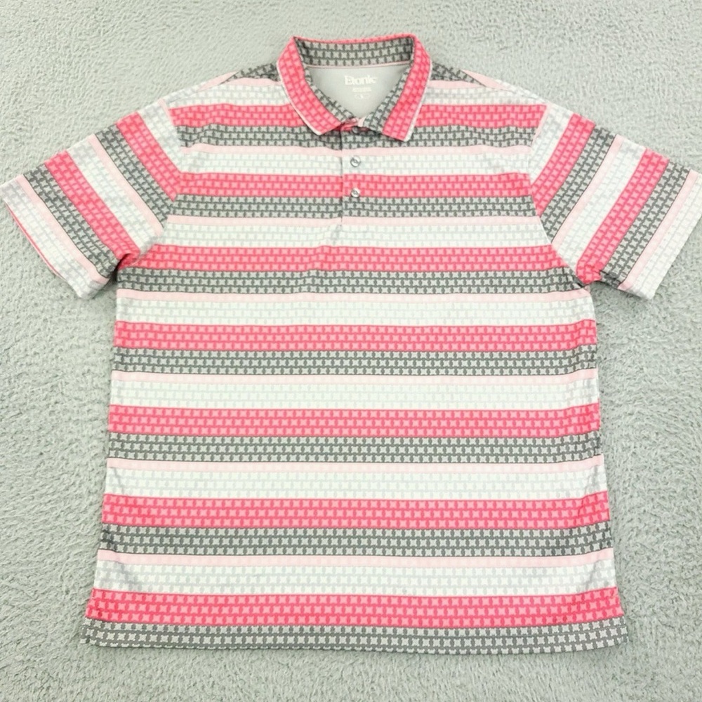 Etonic Polo Shirt Mens X Large Gray Pink Performance Casual Golf Outdoor